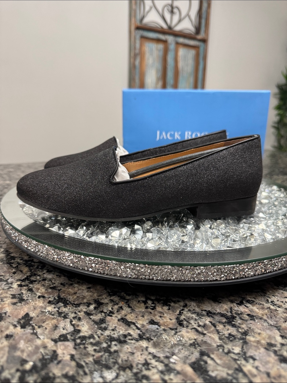 Jack Rogers Black Sparkle Slip-On Loafer pump NEW 7